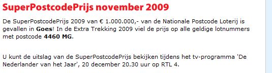 de uitslag van de extra trekking van de pc prijs november