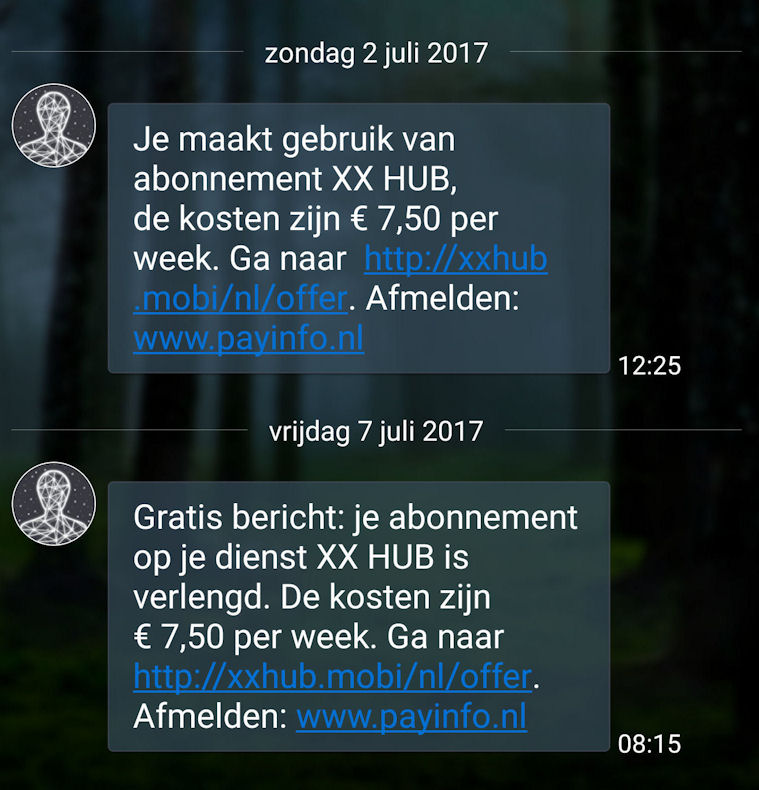 Dit SMS-bericht kreeg ik dus van "mijn abonnement".