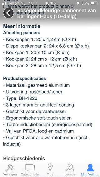 Zo werd het aangeboden op de website