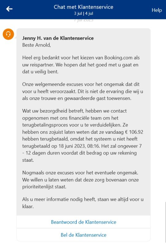 Het laatste bericht van Booking
