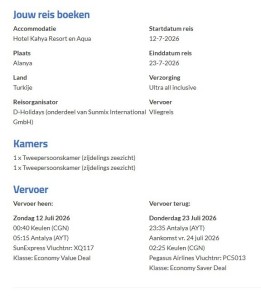 overzicht voor definitieve betaling