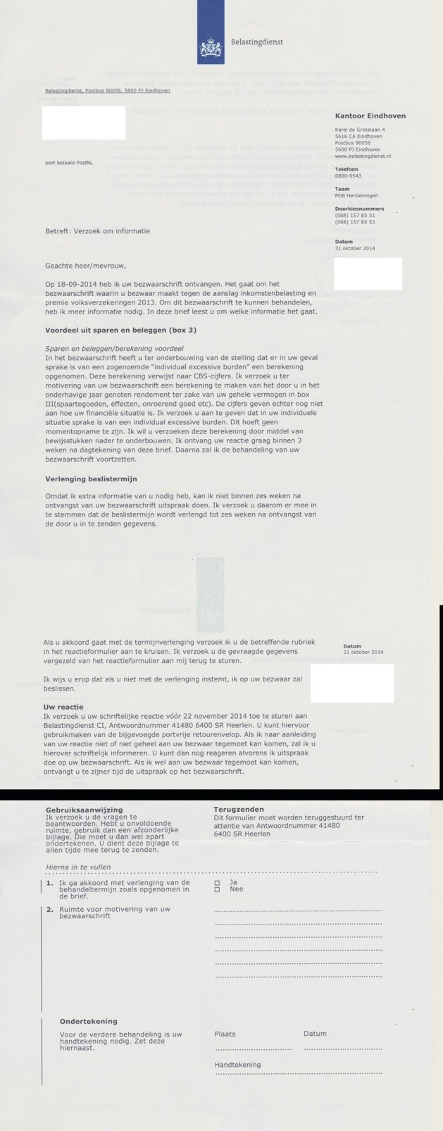 Antwoord van de belastingdienst op bezwaarschrift